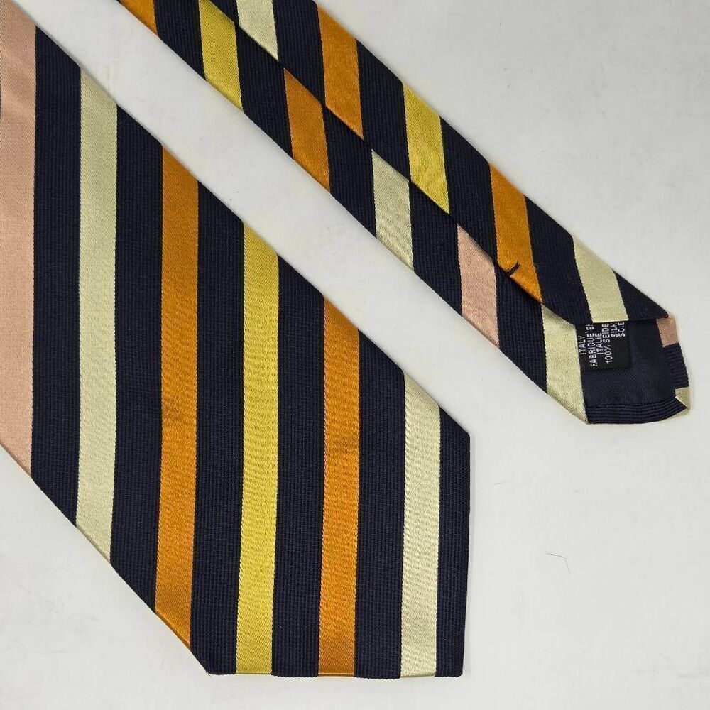 PAUL SMITH SILK TIE BLACK ORANGE YELLOW PINK STRIPE SATIN TEXTURED 4" X 58"